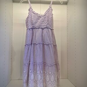 Lilac Gingham Dress with Lace Detail